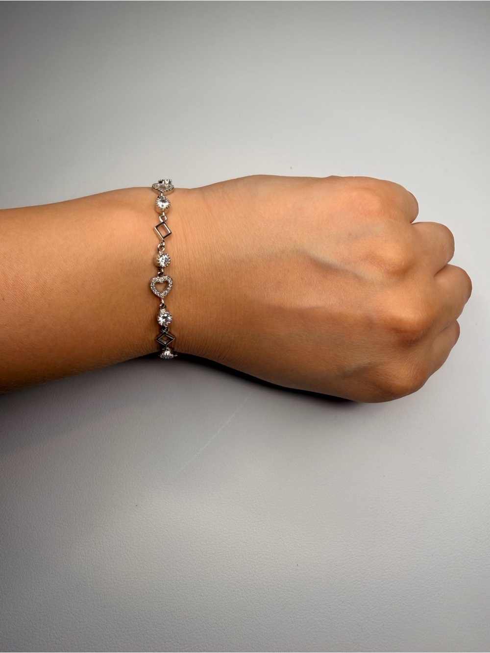 925 Sterling Silver Swarovski Stone Charm Bracelet - Picture 9 of 11